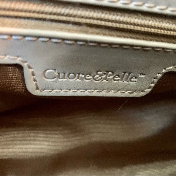 NWOT Cuore & Pelle Taupe Celeste Leather Satchel Bag 2 Handles + Crossbody Strap - Picture 11 of 13